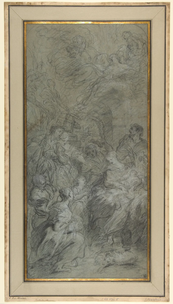 The Adoration of the Shepherds by François Le Moyne, drawing, 1720-1721