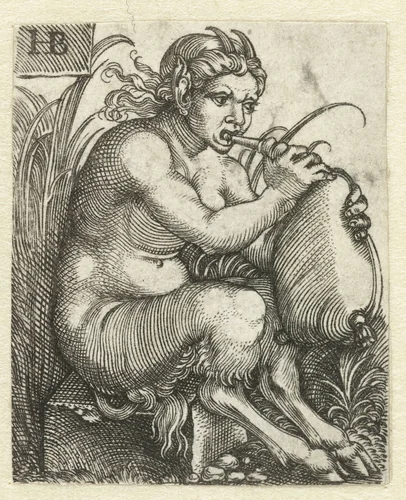 Sater vrouw speelt op een doedelzak by anonymous, print, 1510-1599