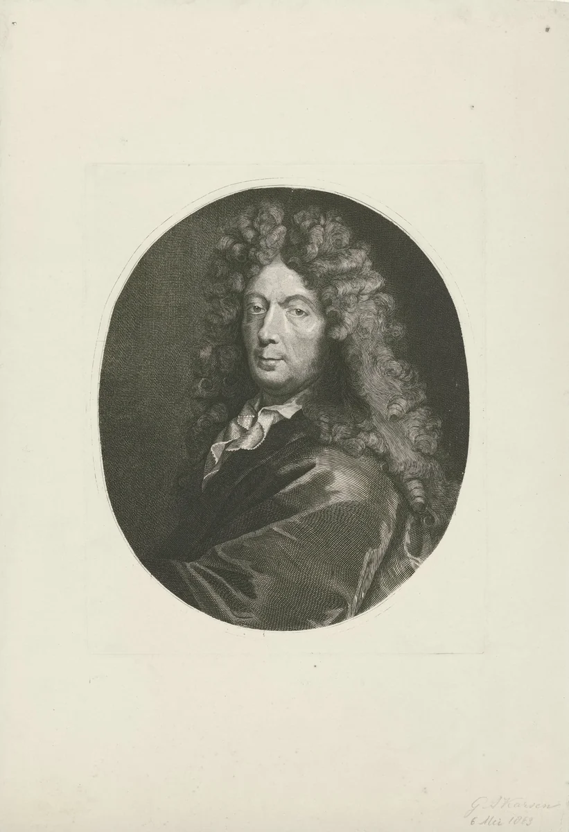 Portret van een onbekende man met pruik by George Andries Karsen, print, 1863