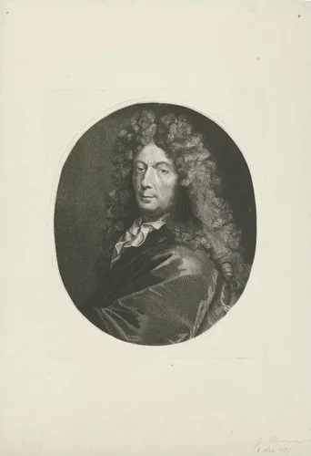 Portret van een onbekende man met pruik by George Andries Karsen, print, 1863