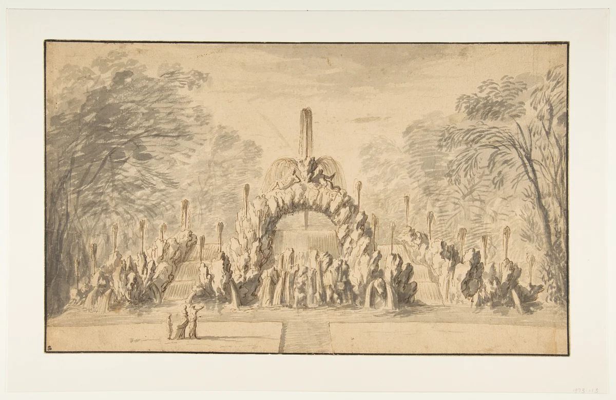 Fountain with a Rock Arch in a Park by Israel Silvestre, drawing, 1635-1691