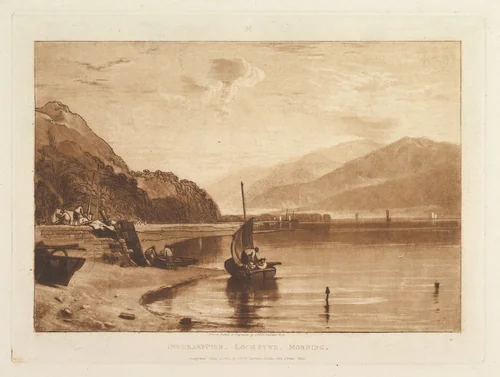 Inverary Pier, Loch Fyne, Morning (Liber Studiorum, part VII, plate 35) by Joseph Turner, print, 1811