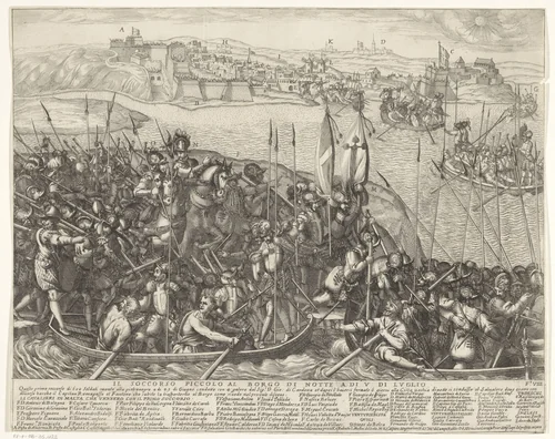 Hulptroepen op weg naar de Borgo op Malta by Antonio Francesco Lucini, print, 1665