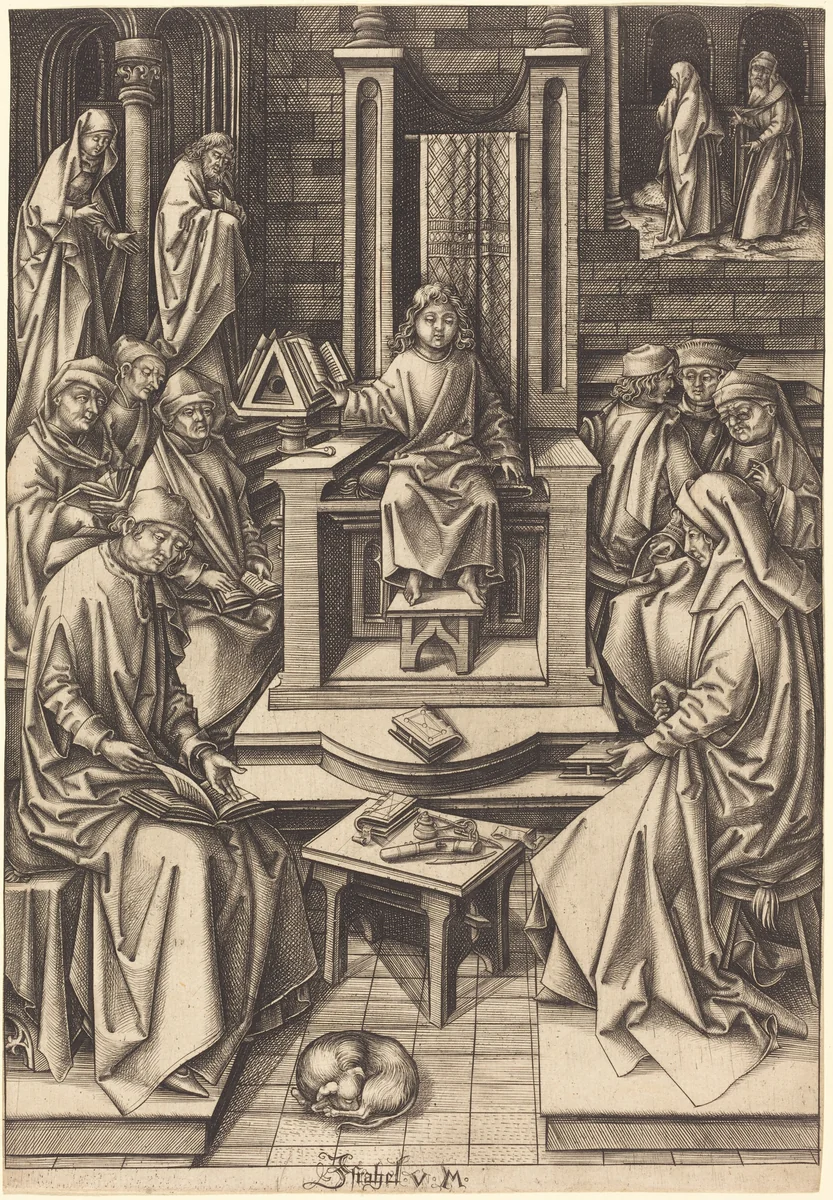 Christ Among the Doctors by Israhel van Meckenem; Hans Holbein the Elder, print, 1490-1500