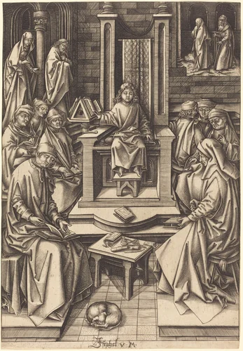 Christ Among the Doctors by Israhel van Meckenem; Hans Holbein the Elder, print, 1490-1500
