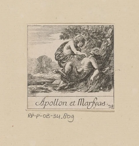 Apollo en Marsyas by anonymous, print, 1620-1664