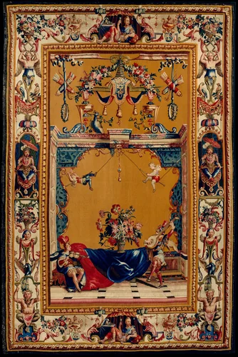 Violin and Lute Players from a set of five Grotesques by Jean Baptiste Monnoyer, textile, 1683-1716