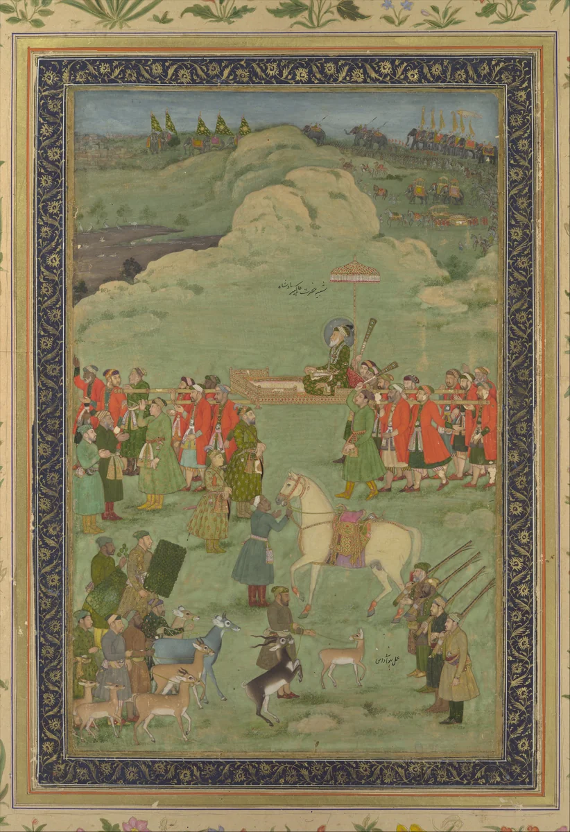 The Emperor Aurangzeb Carried on a Palanquin by Bhavanidas, manuscript, 1675-1745