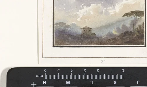 Landhuis tussen de bossen in een berglandschap by Pierre Luc Charles Cicéri, drawing, 1792-1868