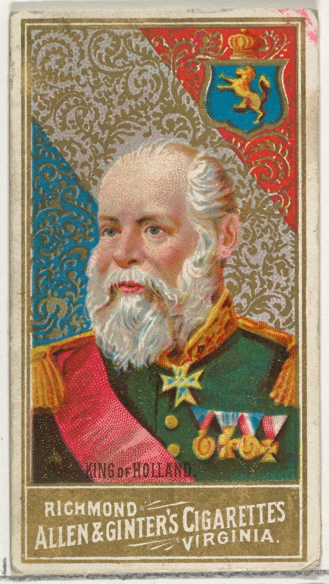 King of Holland, from World's Sovereigns series (N34) for Allen & Ginter Cigarettes by Allen & Ginter, print, 1889