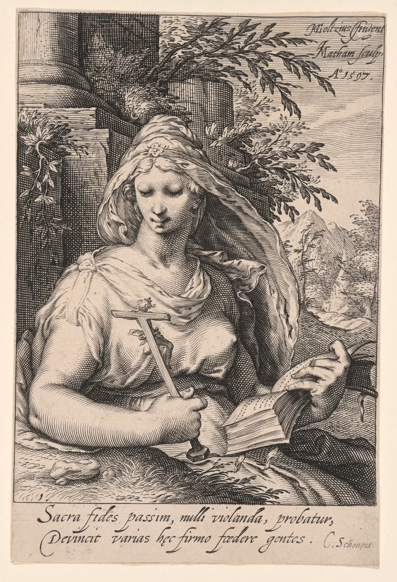 Faith, from The Seven Virtues by Jacob Matham, print, 1597