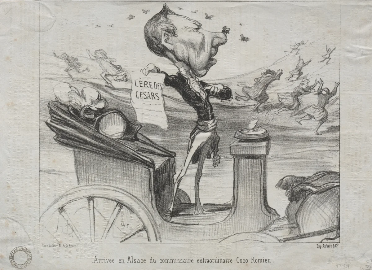 Arrival in Alsace of the extraordinary commissioner, Coco Romieu. by Honoré Daumier, print, 1850