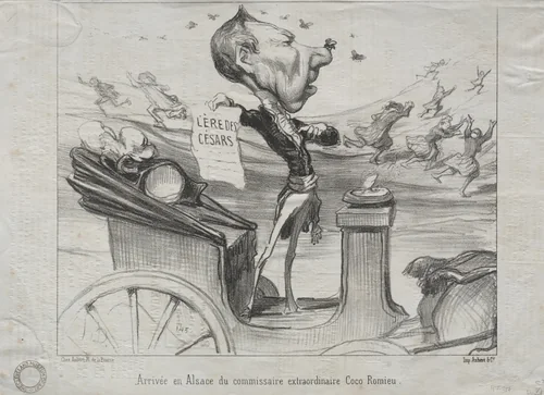 Arrival in Alsace of the extraordinary commissioner, Coco Romieu. by Honoré Daumier, print, 1850