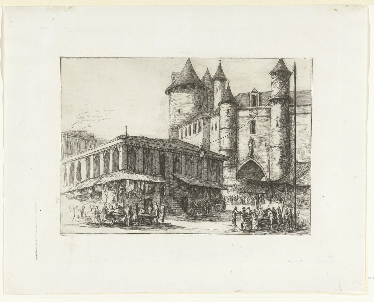 Fort Grand Châtelet en marktplein in Parijs by Charles Meryon, print, 1861