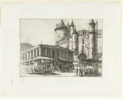 Fort Grand Châtelet en marktplein in Parijs by Charles Meryon, print, 1861