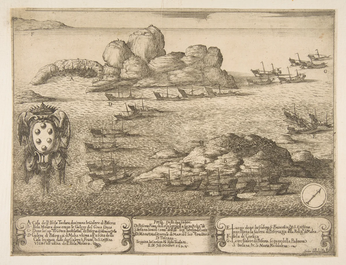 Capture of Two Galleys at Byserta by Stefano della Bella, print, 1628