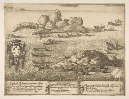 Capture of Two Galleys at Byserta by Stefano della Bella, print, 1628