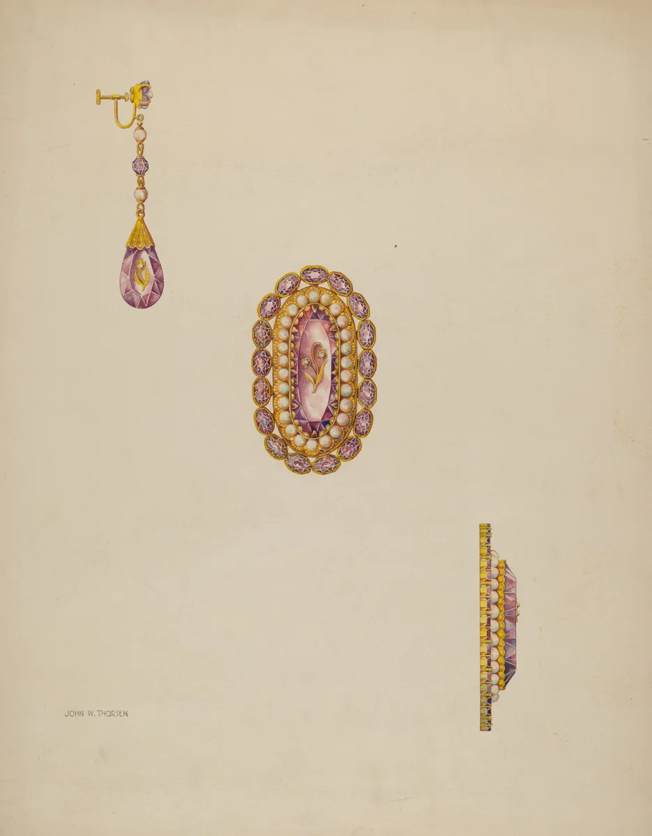 Brooch and Earrings by John Thorsen, index of american design, 1936