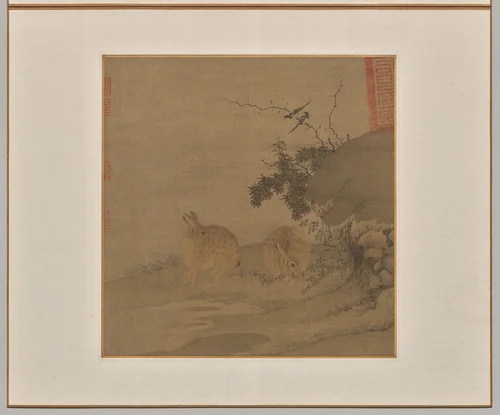 Magpies and Wild Rabbits by Li Yong, painting, 1200-1299
