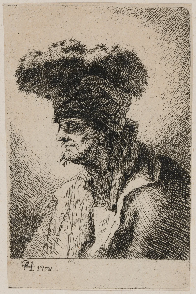 Oriental with a Fur Hat, Looking Left by Paul Haubenstricker, print, 1775