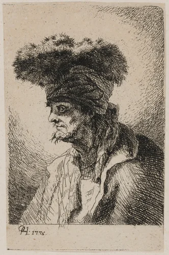 Oriental with a Fur Hat, Looking Left by Paul Haubenstricker, print, 1775