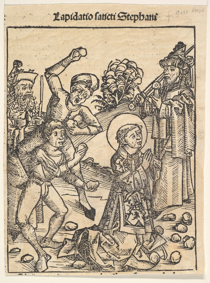 The Martyrdom of St. Stephen, from "The Nuremburg Chronicle", folio 103 by anonymous, print, 1494