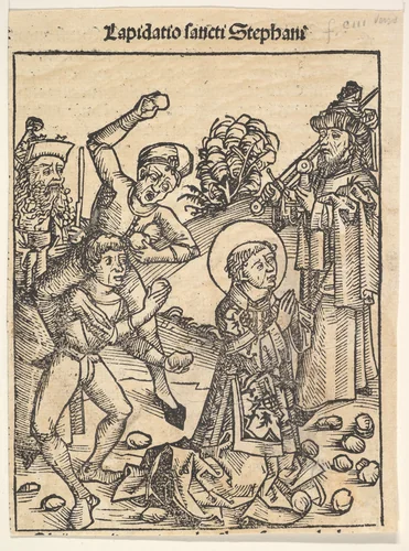 The Martyrdom of St. Stephen, from "The Nuremburg Chronicle", folio 103 by anonymous, print, 1494