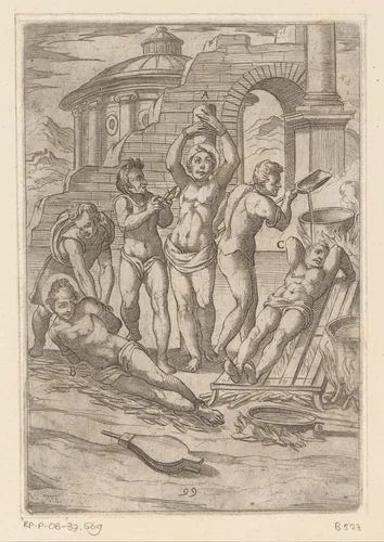 Foltering met scherpe punten en kokende olie by Unknown, print, 1565-1630