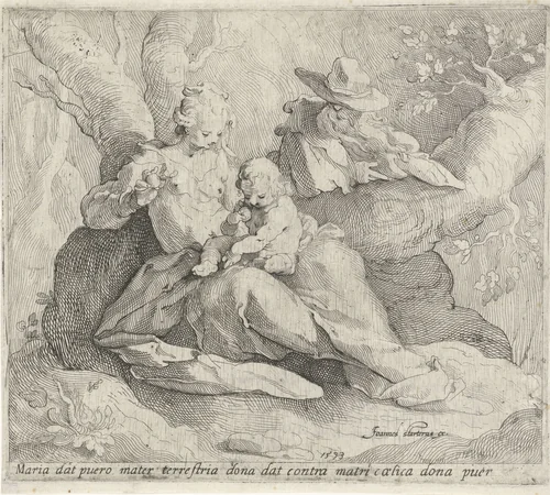 Heilige Familie met de appel by Gerrit Pietersz. Sweelink, print, 1593