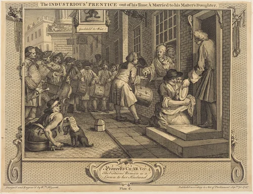 The Industrious 'Prentice out of his Time, and Married to his Master's Daughter by William Hogarth, print, 1747