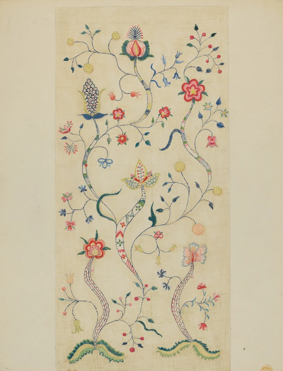 Crewel Embroidery by Fanchon Larzelere, index of american design, 1936