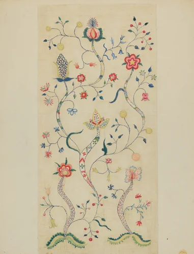 Crewel Embroidery by Fanchon Larzelere, index of american design, 1936
