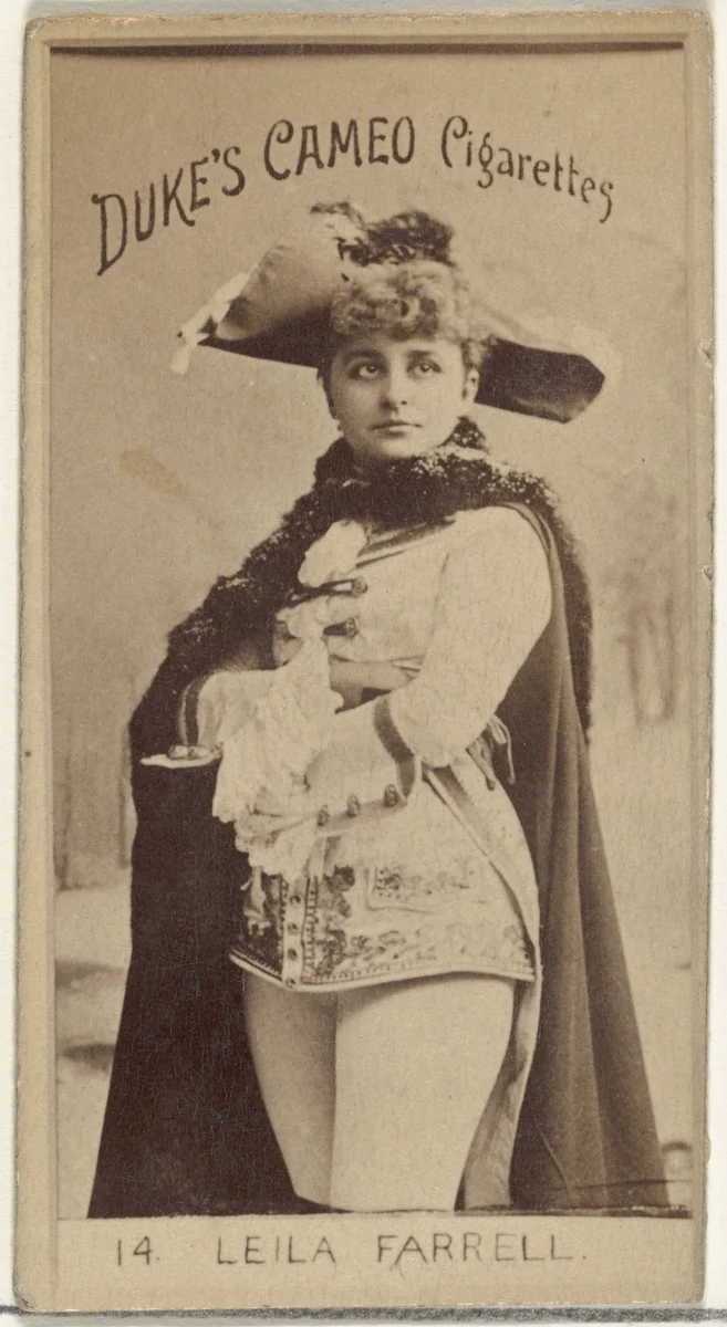 Card Number 14, Leila Farrell, from the Actors and Actresses series (N145-4) issued by Duke Sons & Co. to promote Cameo Cigarettes by W. Duke, Sons & Co., photograph, 1880-1889