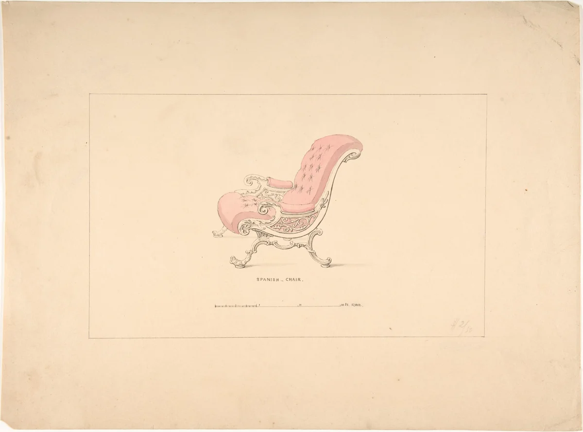 Design for Spanish Chair by Robert William Hume, drawing, 1835-1900