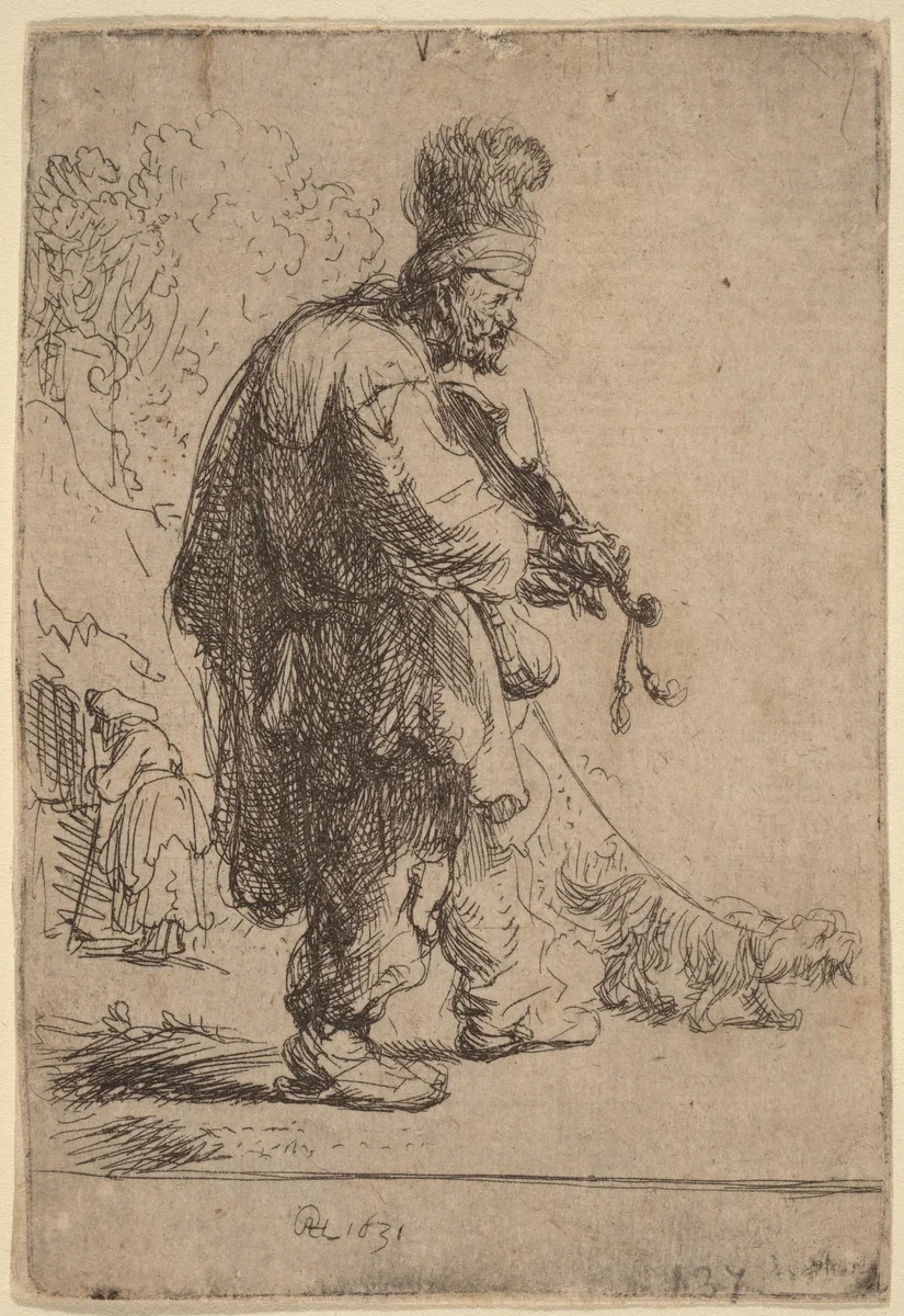 The Blind Fiddler by Rembrandt van Rijn, print, 1631