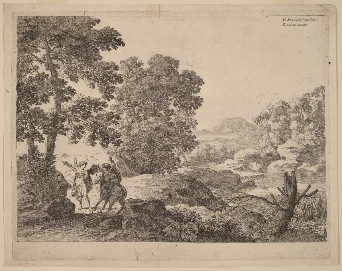Balaam and the Ass by Herman van Swanevelt, print, 1600-1655