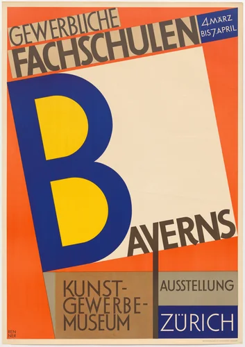 Poster for an exhibition of the Technical Schools of Applied Arts of Bavaria (Gewerbliche Fachschulen Bayerns Ausstellung), Kunstgewerbemuseum, Zürich by Paul Renner, design, 1928