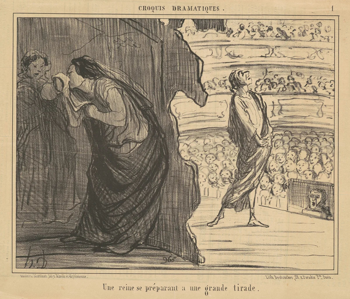 Une reine se préparant a une grande tirade by Honoré Daumier, print, 1856