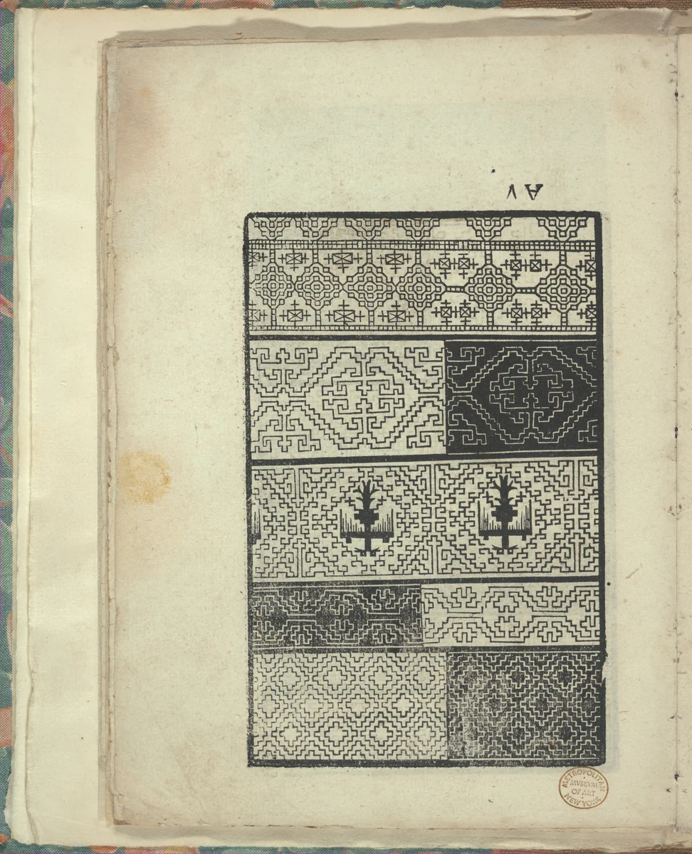 Opera Nova Universali intitulata Corona di racammi, page 17 (verso) by Giovanni Andrea Vavassore, book, 1530