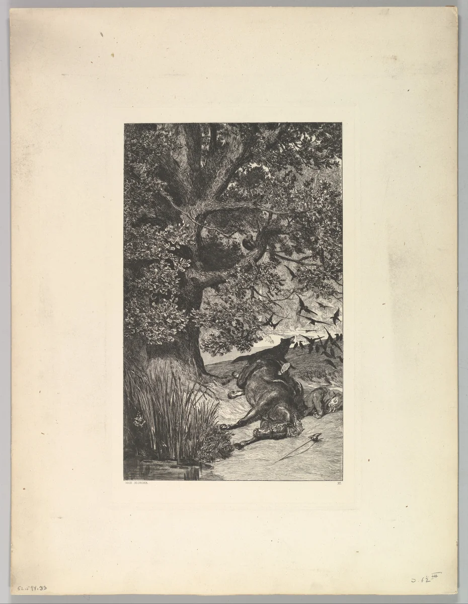 Gefallener Reiter, from the series Intermezzi by Max Klinger, print, 1870-1920