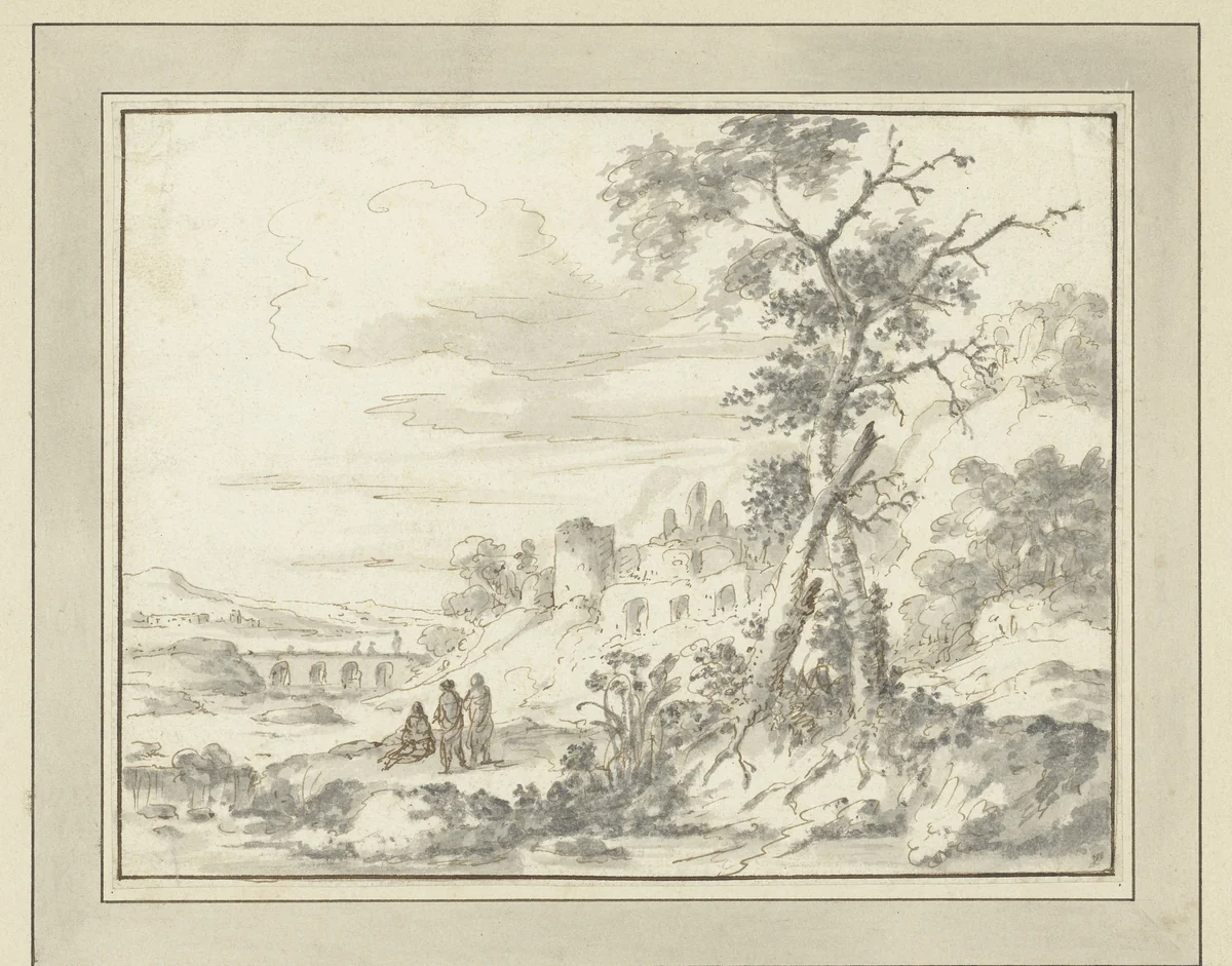 Bergachtig landschap met ruïnes by Zacharias Blijhooft, drawing, 1600-1682