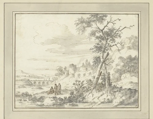 Bergachtig landschap met ruïnes by Zacharias Blijhooft, drawing, 1600-1682
