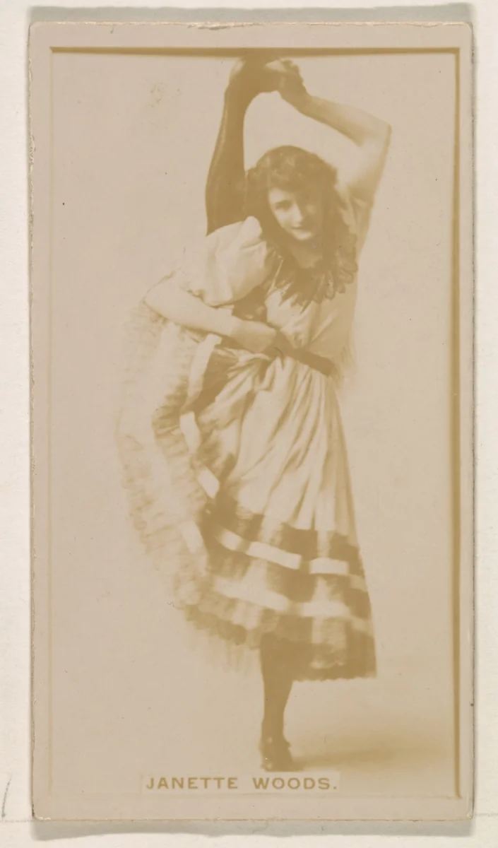 Janette Woods, from the Actresses series (N245) issued by Kinney Brothers to promote Sweet Caporal Cigarettes by Kinney Brothers Tobacco Company, photograph, 1890