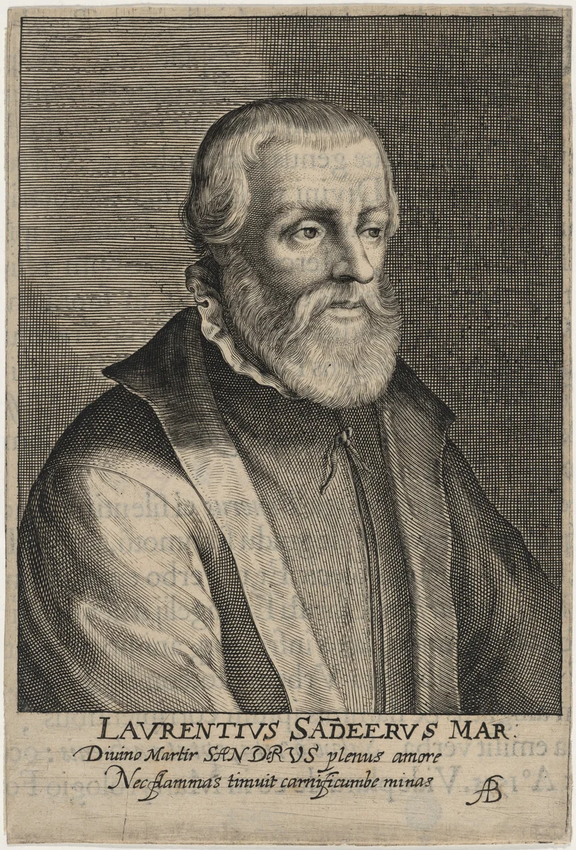 Laurence Saunders, Prebendary of York, Protestant Martyr by Magdalena van de Passe
Willem de Passe, print, 1620