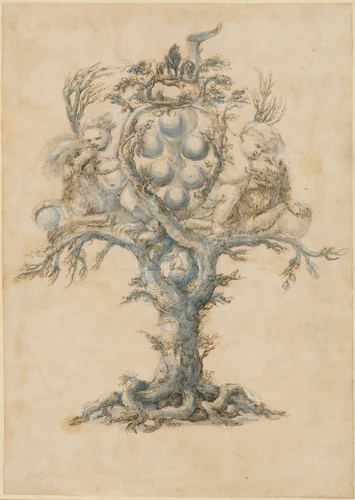 A Wine Decanter with Lions and Putti by Master of the Medici Banquet Decanters, drawing, 1650-1670
