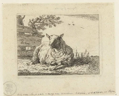Schaap bij een hek by anonymous, print, 1652-1728