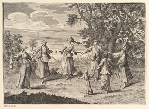 A Native Dance (Aubry de La Mottraye's "Travels throughout Europe, Asia and into Part of Africa...," London, 1724, vol. I, pl. 11) by William Hogarth, print, 1723-1724