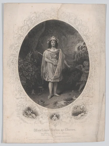 Miss Lizzie Weston as Oberon: "And Maidens call it, love in idleness. Fetch me that flower" (Midsummer Night's Dream, Act 2, Scene 2) by Martin & Johnson, print, 1855