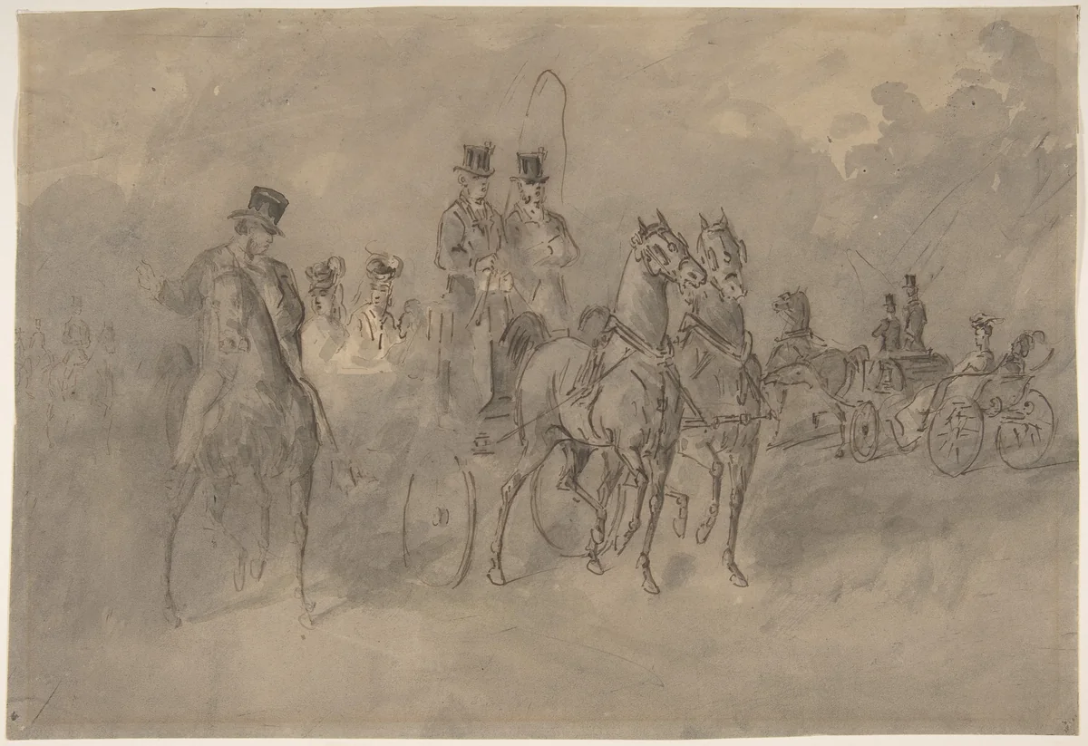 Driving in the Bois de Boulogne by Constantin Guys, drawing, 1815-1892