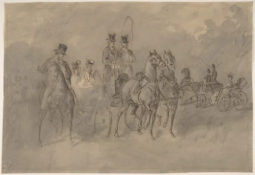 Driving in the Bois de Boulogne by Constantin Guys, drawing, 1815-1892